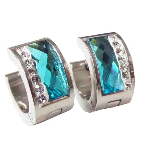 HIJONES Mehrfarbige Versilberte Edelsteinohrringe für Frauen Reifen Huggie Ohrringe Eleganter Zirkonia Ohrschmuck Hellblau von HIJONES