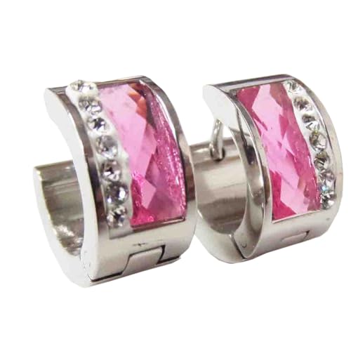 HIJONES Mehrfarbige Versilberte Edelsteinohrringe für Frauen Reifen Huggie Ohrringe Eleganter Zirkonia Ohrschmuck Rosa von HIJONES