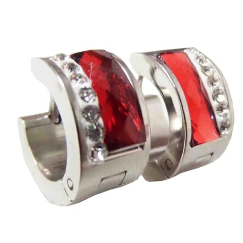HIJONES Mehrfarbige Versilberte Edelsteinohrringe für Frauen Reifen Huggie Ohrringe Eleganter Zirkonia Ohrschmuck Rot von HIJONES