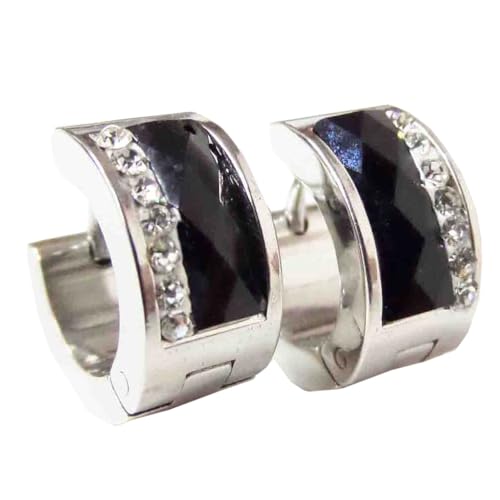 HIJONES Mehrfarbige Versilberte Edelsteinohrringe für Frauen Reifen Huggie Ohrringe Eleganter Zirkonia Ohrschmuck Schwarz von HIJONES