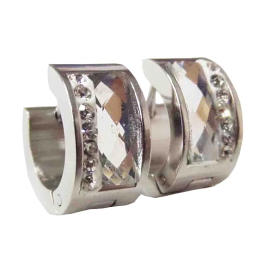 HIJONES Mehrfarbige Versilberte Edelsteinohrringe für Frauen Reifen Huggie Ohrringe Eleganter Zirkonia Ohrschmuck Weiß von HIJONES