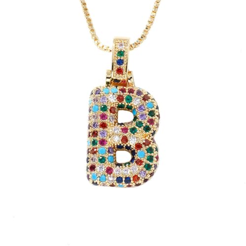 HIJONES Mehrfarbiger Zirkonia-Anhänger mit 26 Buchstaben für Damen Edelstahl Schmuck mit Anfangsbuchstaben des Vornamens Gold B von HIJONES