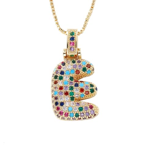 HIJONES Mehrfarbiger Zirkonia-Anhänger mit 26 Buchstaben für Damen Edelstahl Schmuck mit Anfangsbuchstaben des Vornamens Gold E von HIJONES