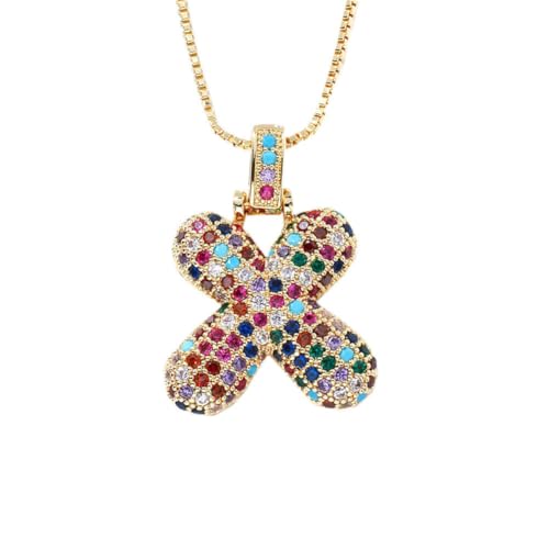 HIJONES Mehrfarbiger Zirkonia-Anhänger mit 26 Buchstaben für Damen Edelstahl Schmuck mit Anfangsbuchstaben des Vornamens Gold X von HIJONES