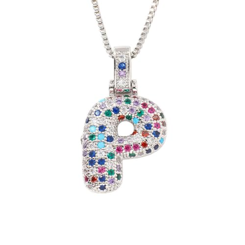 HIJONES Mehrfarbiger Zirkonia-Anhänger mit 26 Buchstaben für Damen Edelstahl Schmuck mit Anfangsbuchstaben des Vornamens Silber P von HIJONES