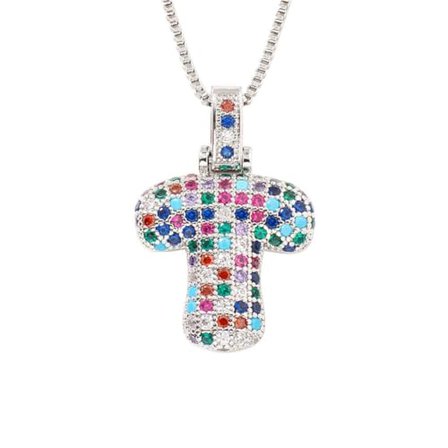 HIJONES Mehrfarbiger Zirkonia-Anhänger mit 26 Buchstaben für Damen Edelstahl Schmuck mit Anfangsbuchstaben des Vornamens Silber T von HIJONES