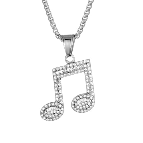 HIJONES Music Note Halskette für Herren Damen Edelstahl Stapelbarer Anhänger Schmuckkette Silber von HIJONES