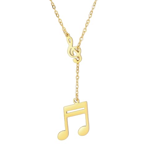 HIJONES Musiknote Halskette für Frauen Edelstahl Vintage Hip Hop Musik Anhänger Schmuckkette Gold von HIJONES