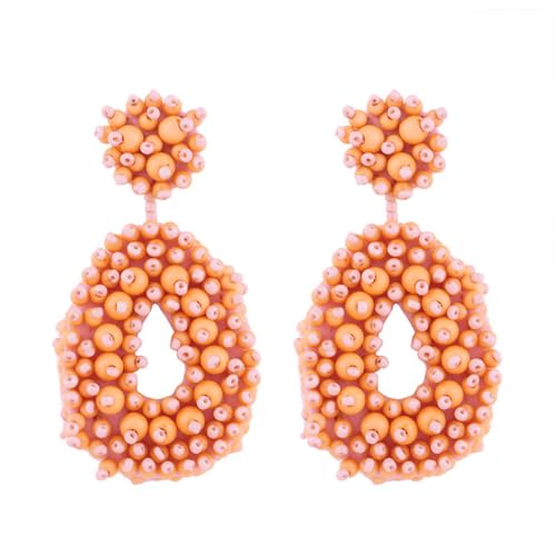 HIJONES Ovale übertriebene Tropfenohrringe für Frauen Bunte böhmische Perlen Ohrringe Schmuck Orange von HIJONES