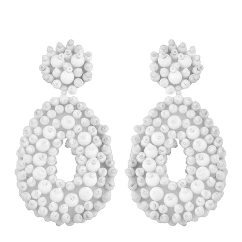 HIJONES Ovale übertriebene Tropfenohrringe für Frauen Bunte böhmische Perlen Ohrringe Schmuck Weiß von HIJONES