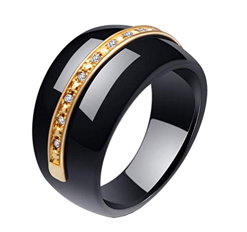 HIJONES Paar Keramik Ring mit Zirkonia Hochzeit Engagement Ringe Breit Komfort Fit Gold Schwarz Größe 57 von HIJONES