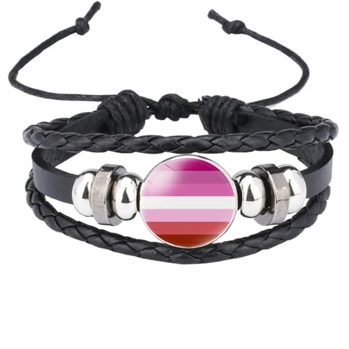 HIJONES Pride Rainbow LGBT Lederarmbänder für Schwule Lesben Stapelbar Regenbogen verstellbare Armbänder Schmuck Schwarz Lesbisch von HIJONES