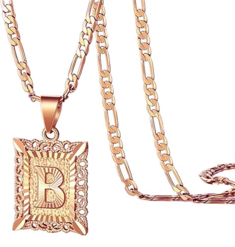 HIJONES Quadratischer Anhänger mit 26 Buchstaben für Damen und Herren Edelstahl Schmuck mit Anfangsbuchstabe des Vornamens Roségold B von HIJONES
