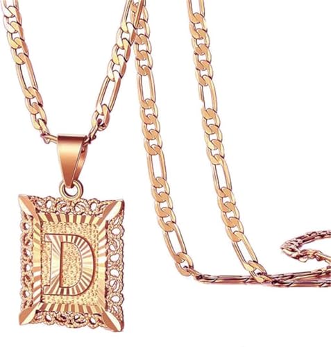 HIJONES Quadratischer Anhänger mit 26 Buchstaben für Damen und Herren Edelstahl Schmuck mit Anfangsbuchstabe des Vornamens Roségold D von HIJONES