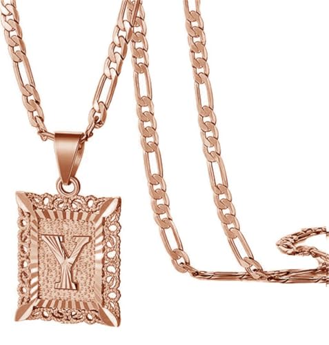 HIJONES Quadratischer Anhänger mit 26 Buchstaben für Damen und Herren Edelstahl Schmuck mit Anfangsbuchstabe des Vornamens Roségold Y von HIJONES