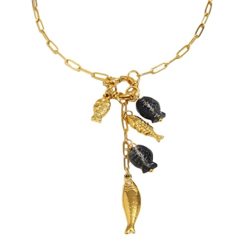 HIJONES Quasten Fisch Halskette für Damen Edelstahl Sternzeichen Koi Anhänger mit 12 Tierkreiszeichen Schmuck Gold von HIJONES