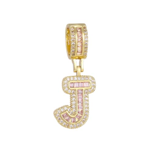 HIJONES Rosa Kubischer Zirkonia 26 Buchstaben Anhänger Kette für Damen Edelstahl Personalisiertes Schmuckstück mit Initialen Gold J von HIJONES