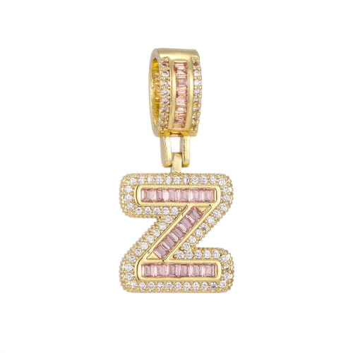 HIJONES Rosa Kubischer Zirkonia 26 Buchstaben Anhänger Kette für Damen Edelstahl Personalisiertes Schmuckstück mit Initialen Gold Z von HIJONES