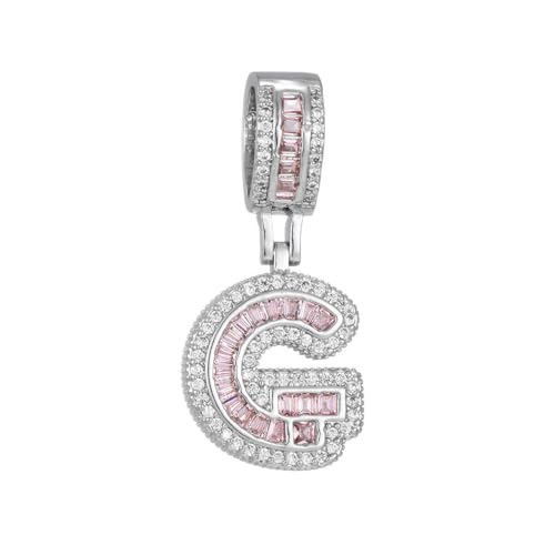 HIJONES Rosa Kubischer Zirkonia 26 Buchstaben Anhänger Kette für Damen Edelstahl Personalisiertes Schmuckstück mit Initialen Silber G von HIJONES