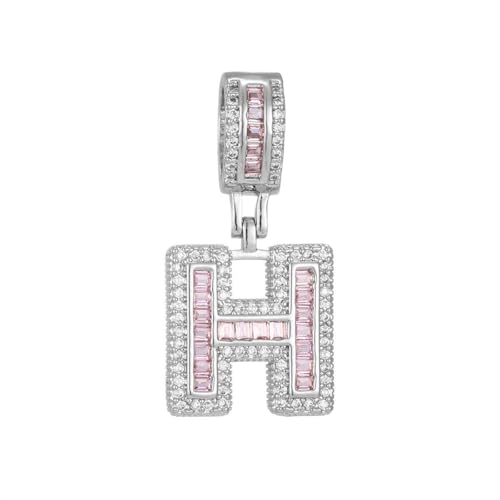 HIJONES Rosa Kubischer Zirkonia 26 Buchstaben Anhänger Kette für Damen Edelstahl Personalisiertes Schmuckstück mit Initialen Silber H von HIJONES