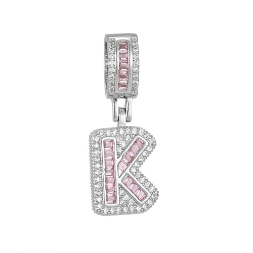 HIJONES Rosa Kubischer Zirkonia 26 Buchstaben Anhänger Kette für Damen Edelstahl Personalisiertes Schmuckstück mit Initialen Silber K von HIJONES