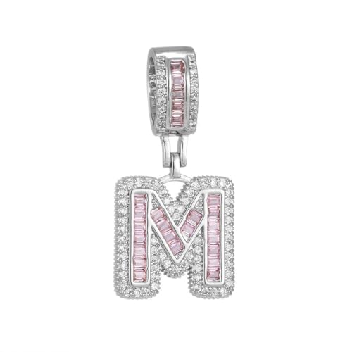 HIJONES Rosa Kubischer Zirkonia 26 Buchstaben Anhänger Kette für Damen Edelstahl Personalisiertes Schmuckstück mit Initialen Silber M von HIJONES