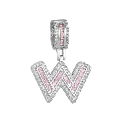 HIJONES Rosa Kubischer Zirkonia 26 Buchstaben Anhänger Kette für Damen Edelstahl Personalisiertes Schmuckstück mit Initialen Silber W von HIJONES