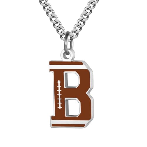 HIJONES Rugby Design 26 Buchstaben Anhänger Kette für Damen und Herren Edelstahl Personalisierter Schmuck mit Initialen B von HIJONES