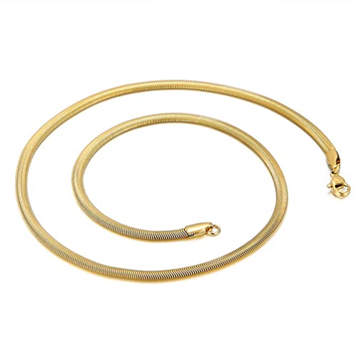 HIJONES Schlangenkette Halskette für Männer Frauen Edelstahl Flach Fischgrätenkette Halsband Choker 4MM Gold 60CM von HIJONES