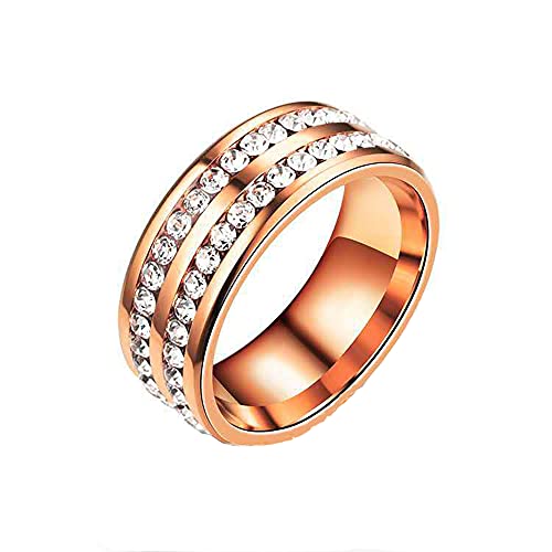 HIJONES Schmuck Damen Edelstahl Doppelte Reihen Rhinestone Ring Größe 62 (19.7) (Rose Gold) von HIJONES