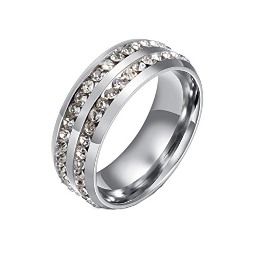 HIJONES Schmuck Damen Edelstahl Doppelte Reihen Rhinestone Ring Größe 62 (19.7) (Silber) von HIJONES