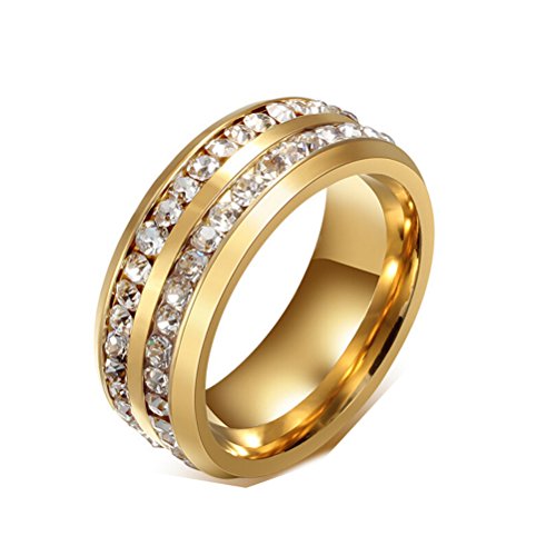 HIJONES Schmuck Damen Edelstahl Doppelte Reihen Rhinestone Ring Größe 68 (21.6) (Gold) von HIJONES