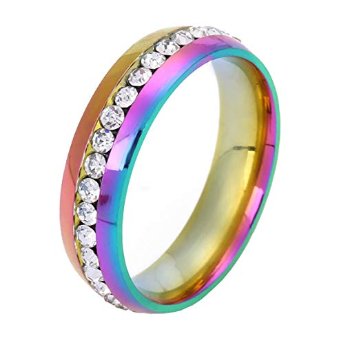 HIJONES Schmuck Damen Edelstahl Einreihig Diamant Ring Größe 54 (17.2) (Regenbogen) von HIJONES
