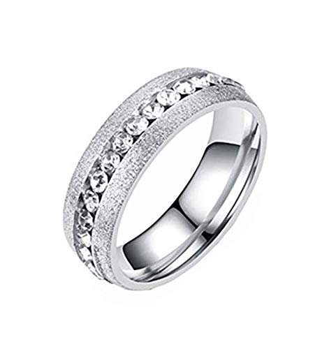 HIJONES Schmuck Damen Edelstahl Einreihig Diamant Ring Größe 57 (18.1) (Matt Silber) von HIJONES