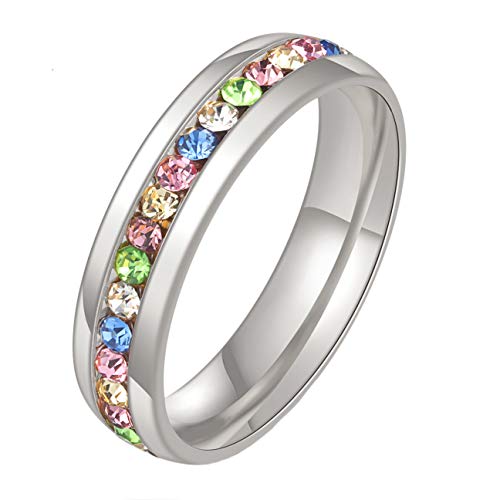 HIJONES Schmuck Damen Edelstahl Einreihig Diamant Ring Größe 57 (18.1) (Silber Regenbogen) von HIJONES