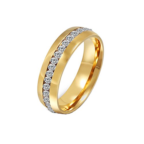 HIJONES Schmuck Damen Edelstahl Einreihig Diamant Ring Größe 60 (19.1) (Gold) von HIJONES