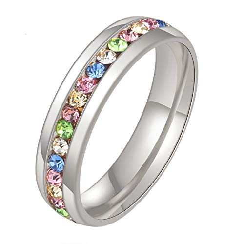 HIJONES Schmuck Damen Edelstahl Einreihig Diamant Ring Größe 62 (19.8) (Silber Regenbogen) von HIJONES