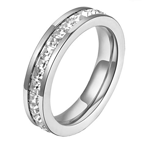 HIJONES Schmuck Damen Edelstahl Einzelne Zeile Rhinestone Versprechen Ring Silber Größe 60 (19.1) von HIJONES