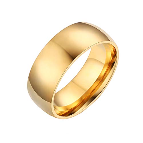 HIJONES Schmuck Damen Herren Edelstahl 8MM Gold Überzogene Hochzeit Ring Größe 50 von HIJONES