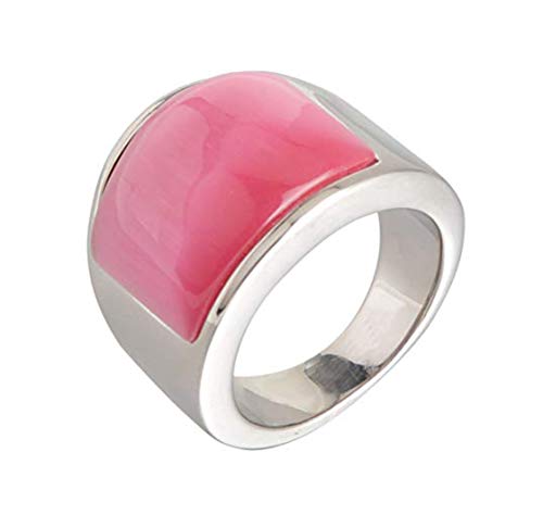 HIJONES Schmuck Damen Herren Mosaik Katzenauge Stein Edelstahl Opal Ringe Weit Silber Pink Größe 60 (19.1) von HIJONES