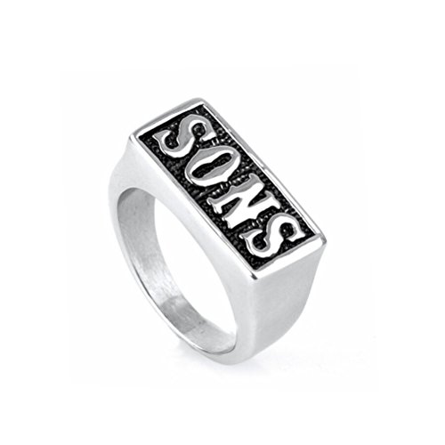 HIJONES Schmuck Herren Edelstahl Biker Ringe, SONS, Jahrgang, Punk, Silber und Schwarz, Größe 70 (22.3) von HIJONES