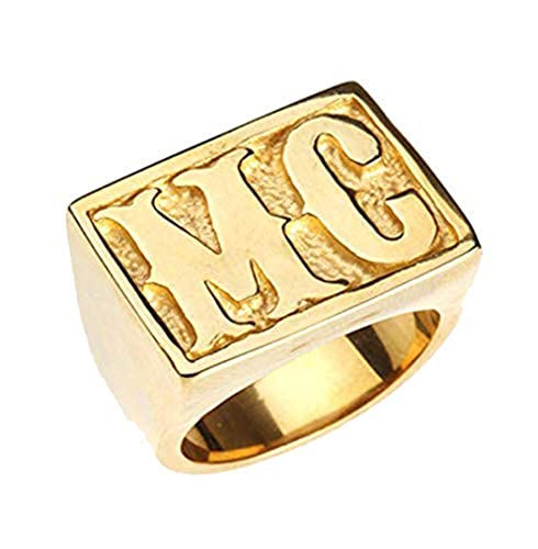 HIJONES Schmuck Herren Edelstahl Biker Ringe MC, Jahrgang, Rosa, Gold Größe 60 (19.1) von HIJONES