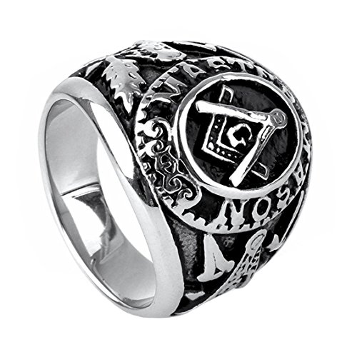 HIJONES Schmuck Herren Edelstahl Herrschsüchtiges Weinlese Freemason Freimaurer Ringe, Schwarz und Silber Größe 60 (19.1) von HIJONES