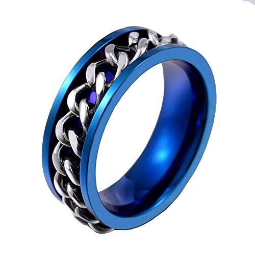 HIJONES Schmuck Herren European Stil Drehbare Silber Kette Edelstahl Ring Blau Größe 70 (22.3 von HIJONES