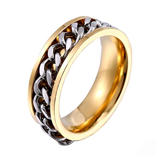 HIJONES Schmuck Herren European Stil Drehbare Silber Kette Edelstahl Ring Gold Größe 54 (17.2) von HIJONES