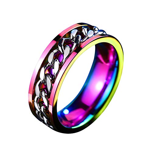 HIJONES Schmuck Herren European Stil Drehbare Silber Kette Edelstahl Ring Regenbogen Größe 68 (21.6) von HIJONES