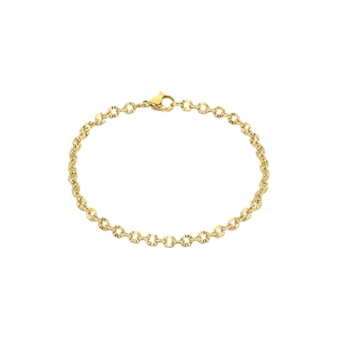 HIJONES Stapelbar Geprägt O Gliederkette Edelstahl Halskette Armband für Herren Damen Layered Hip Hop Schmuck 4mm Gold 20cm von HIJONES