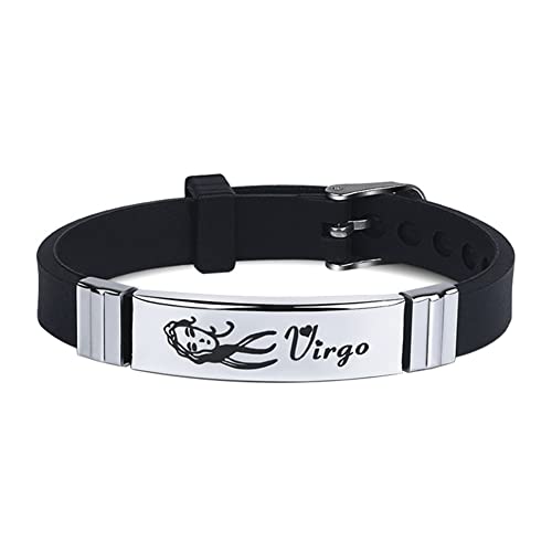 HIJONES Sternzeichen Konstellation Armband für Männer Frauen Edelstahl Silikon Horoskop Armband Armbänder Schwarz Jungfrau von HIJONES