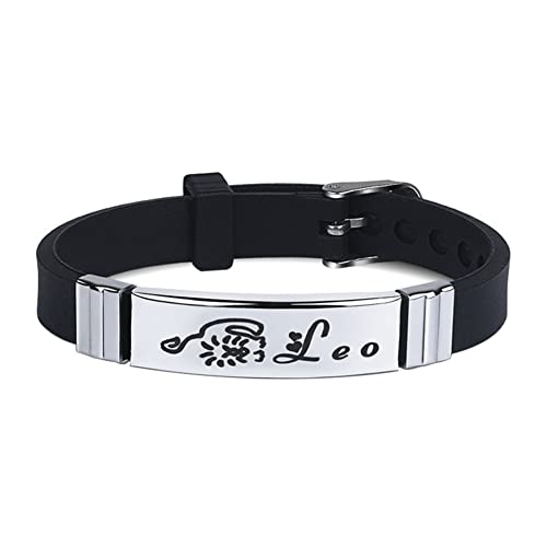 HIJONES Sternzeichen Konstellation Armband für Männer Frauen Edelstahl Silikon Horoskop Armband Armreifen Schwarz Löwe von HIJONES