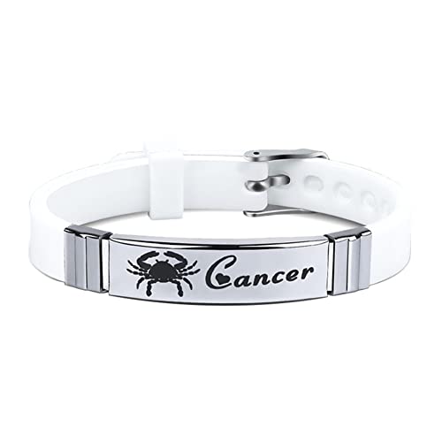 HIJONES Sternzeichen Konstellation Armband für Männer Frauen Edelstahl Silikon Horoskop Armband Armreifen Silber Krebs von HIJONES
